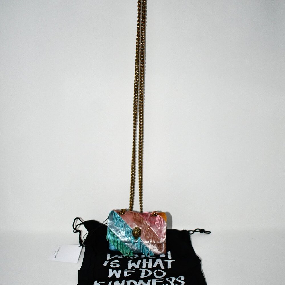 KURT GEIGER LONDON Nano Kensington Fringes Velvet Crossbody Bag NWT - Picture 3 of 9